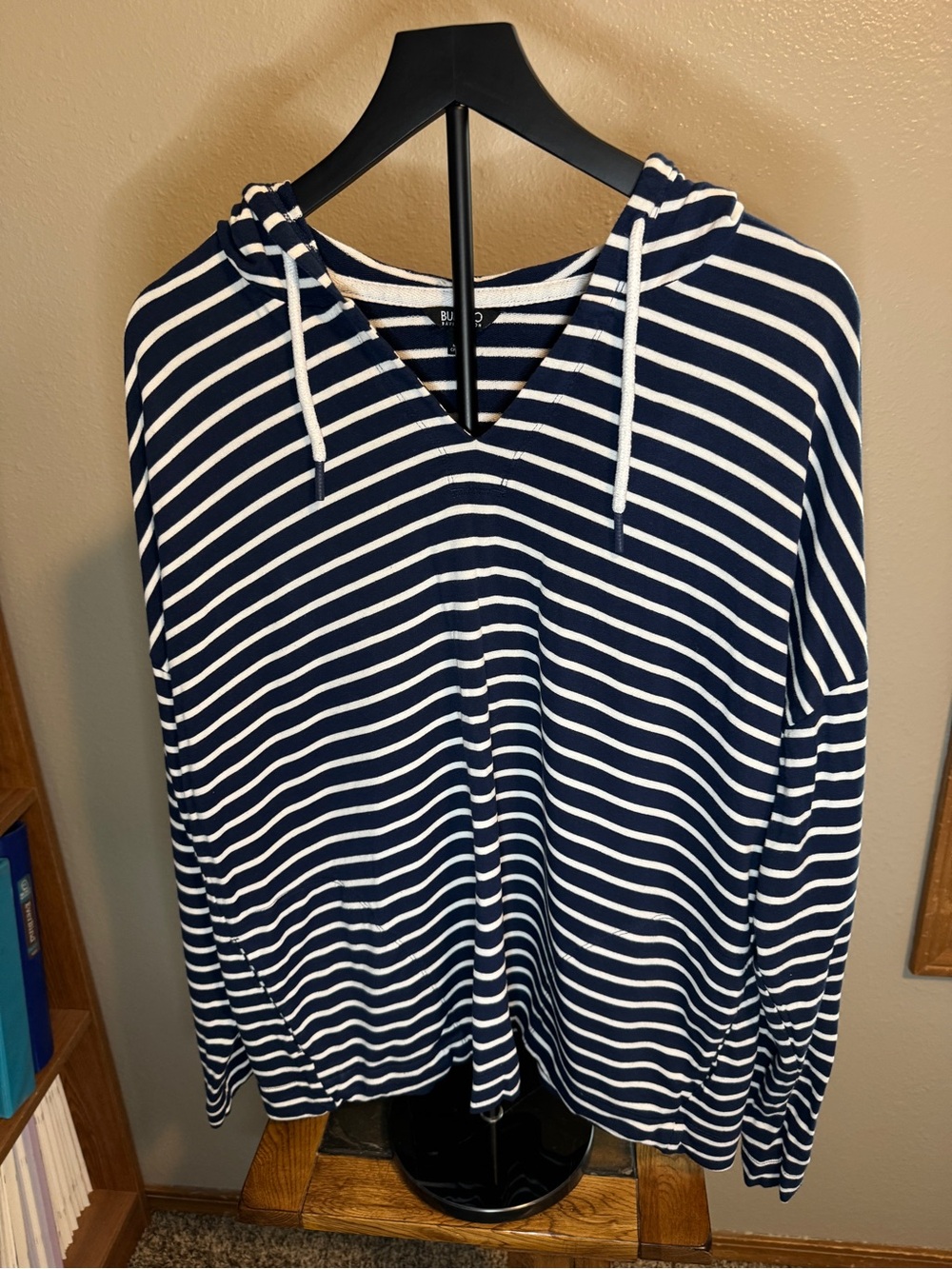 Women’s Buffalo David Bitton Navy and White Striped Hooded Top